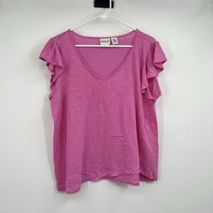 Rachel Zoe Pink 100% Linen SS Top 2X Beach Lagenlook Cruise Vacation Minimalist